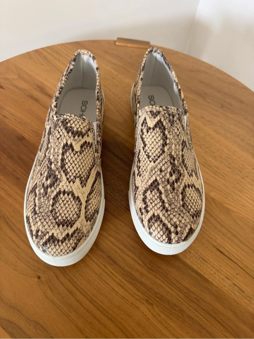 Soho Girl Snake-Print Slip-Ons in Beige and Brown
